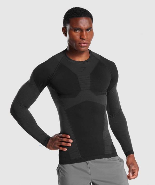 Panske Mikiny Gymshark Free Force Seamless Long Sleeve Čierne | PY4138629